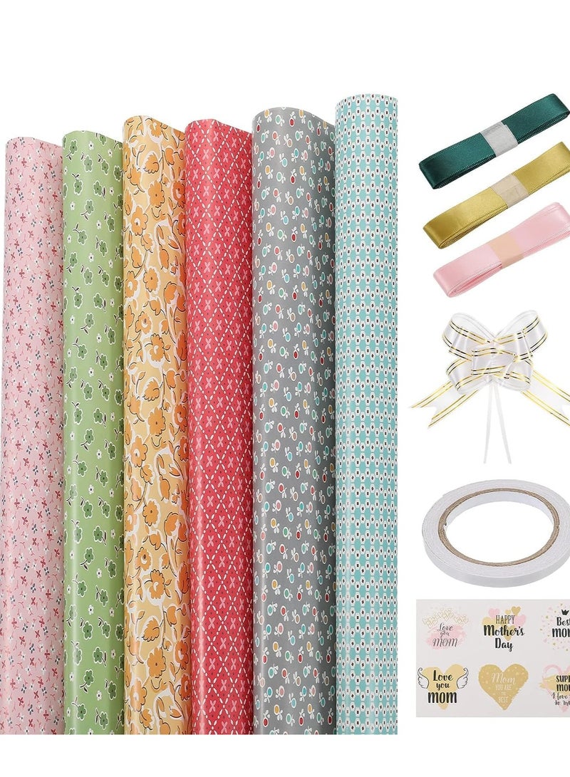 SYOSI Gift Wrapping Paper Birthday with Pull Bow Ribbon Recyclable Kraft Double Sided Tape Sticker for Wedding DIY Craft Pink Green Yellow Red Gray Blue - Image 3