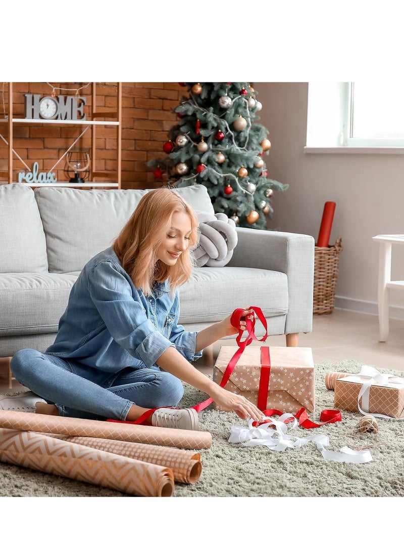 SYOSI Gift Wrapping Paper Birthday with Pull Bow Ribbon Recyclable Kraft Double Sided Tape Sticker for Wedding DIY Craft Pink Green Yellow Red Gray Blue - Image 5