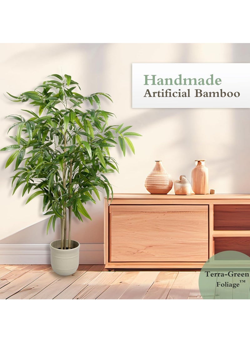 Generic Artificial Bamboo Tree, 4ft Faux Silk Plant, Fake Plants for Home Office Indoor Outdoor Decor, Tall Natural Trunk with Planter  - Image 1