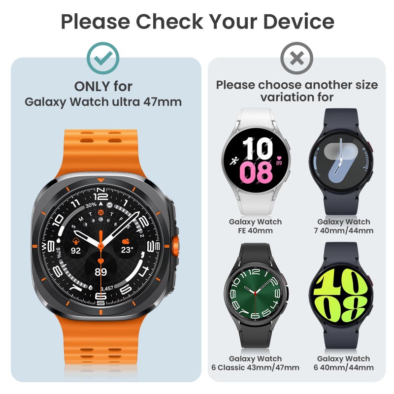 Tensea Multipack for Samsung Galaxy Watch Ultra 2025 / Galaxy Watch 7 Ultra 2024 47mm Accessories, Hard PC Bumper/HD Anti-Fog Tempered Glass Protective Film, Face Cover Set for Women Men - Image 2