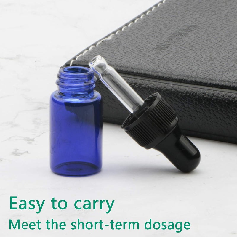 Rowiz 30 PCS 3ml Blue Glass Dropper Bottles with Pipettes Dropper&Black Screw Cap，Glass Essential Oil Bottles Eye Dropper Vials Perfume Cosmetic Liquid Aromatherapy Lotion Sample Bottles - Image 3