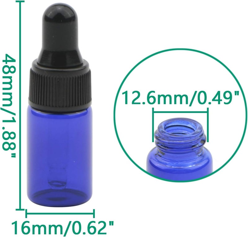 Rowiz 30 PCS 3ml Blue Glass Dropper Bottles with Pipettes Dropper&Black Screw Cap，Glass Essential Oil Bottles Eye Dropper Vials Perfume Cosmetic Liquid Aromatherapy Lotion Sample Bottles - Image 2