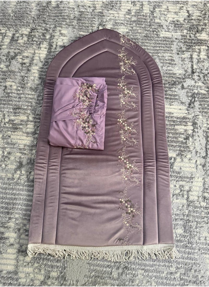 Brides Prayer rug set with embroidered scarf - pink  - Image 1