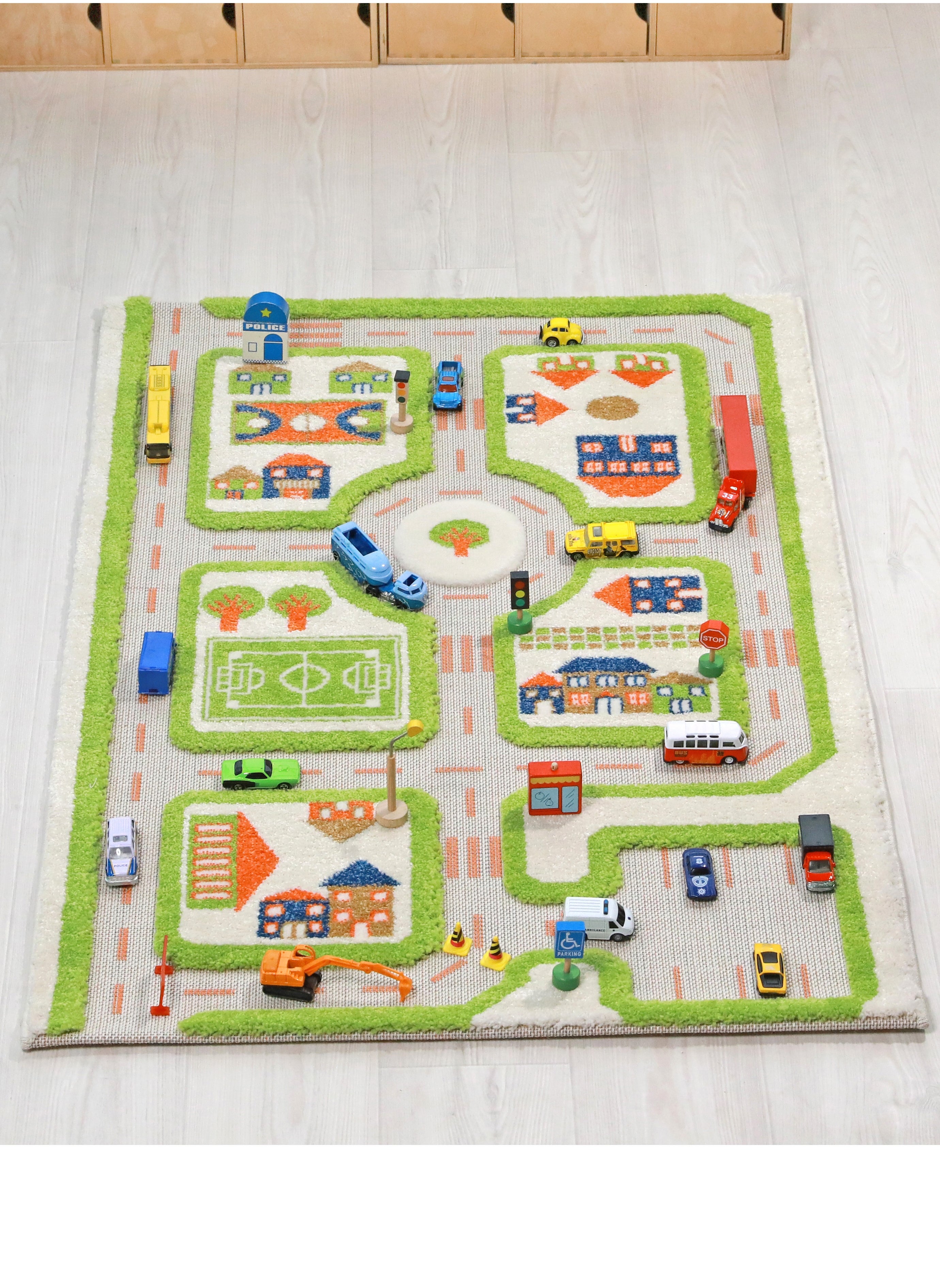 IVI 3D Play Carpet Traffic | Activity Playmat for Baby, Infants, Kids, Toddlers | Rug for Bedroom, Living Room, Nursery | Soft | Foldable | Portable | Non-Toxic | Green | 32 x 45 inches 