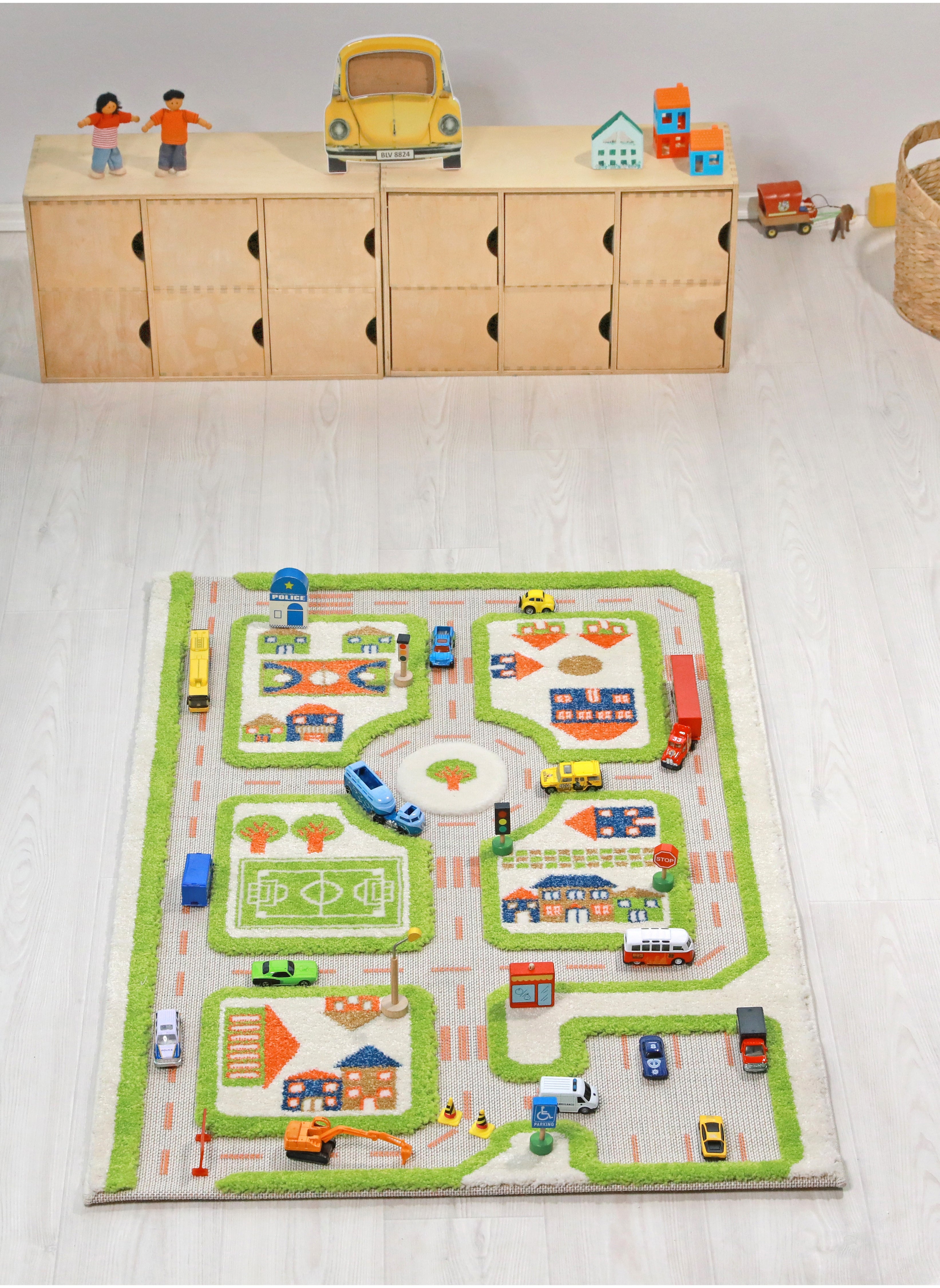 3D Play Carpet Traffic Design - Small | Green | Activity Playmat for Kids & Children | Bedroom, Living Room, Nursery Rug | Polypropylene | Foldable | 113 cm x 80 cm 