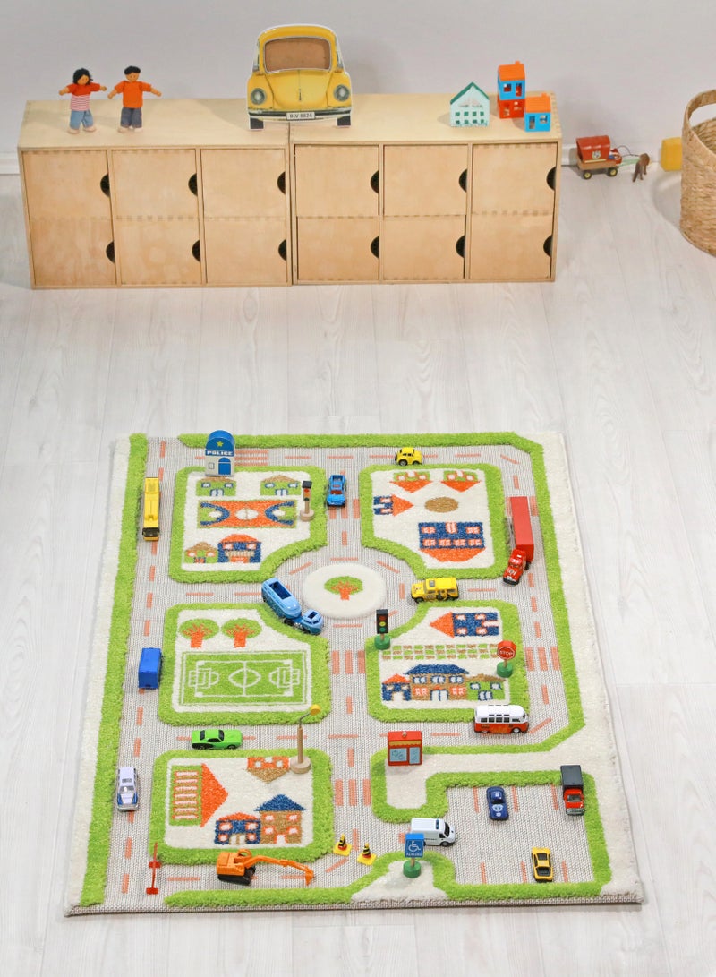 IVI 3D Play Carpet Traffic Design - Small | Green | Activity Playmat for Kids & Children | Bedroom, Living Room, Nursery Rug | Polypropylene | Foldable | 113 cm x 80 cm - Image 1
