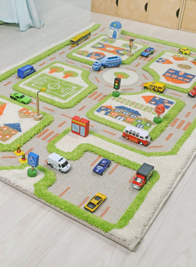 IVI 3D Play Carpet Traffic Design - Small | Green | Activity Playmat for Kids & Children | Bedroom, Living Room, Nursery Rug | Polypropylene | Foldable | 113 cm x 80 cm - Image 3