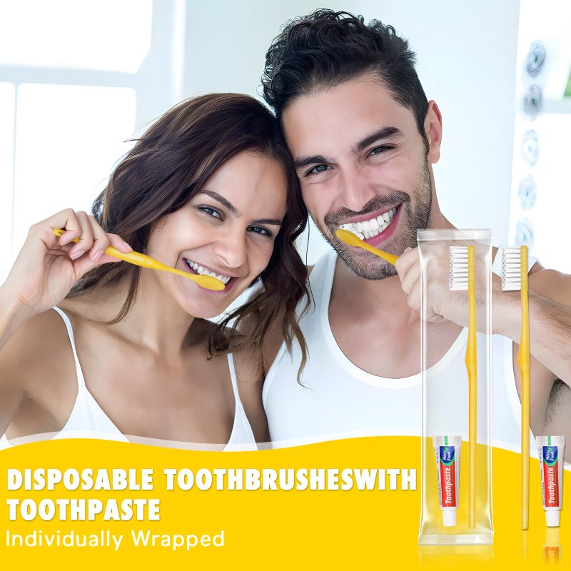 HOFASON Disposable Toothbrushes with Toothpaste Pack of 200, Bulk Travel Toothpaste and Toothbrush Set Yellow Hollow Toothbrush 5g Tooth Paste Individually Wrapped for Homeless Shelter Charity Hotel - Image 2