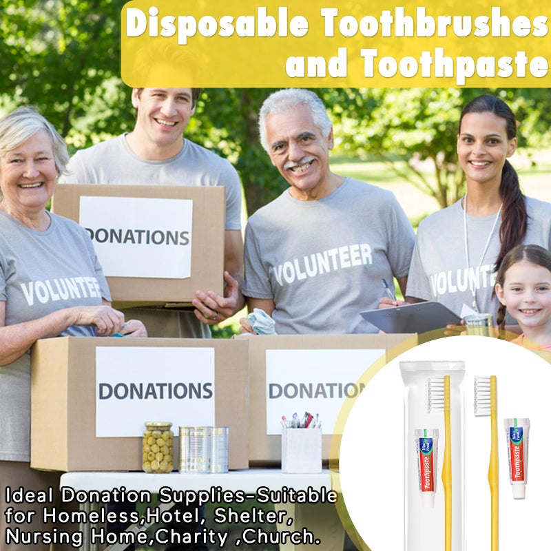 HOFASON Disposable Toothbrushes with Toothpaste Pack of 200, Bulk Travel Toothpaste and Toothbrush Set Yellow Hollow Toothbrush 5g Tooth Paste Individually Wrapped for Homeless Shelter Charity Hotel - Image 4