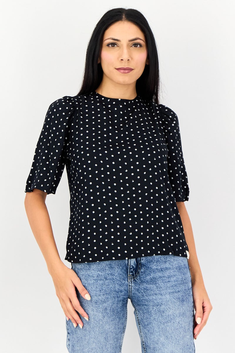 Levi's بلوزة نسائية بأكمام قصيرة ورباط عنق بنقاط متعددة الألوان - Image 1