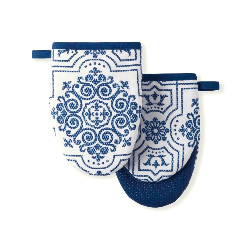 Martha stewart Martha Stewart Strie Medallion Mini Oven Mitt 2Pack Set Navy Blue 55X8 