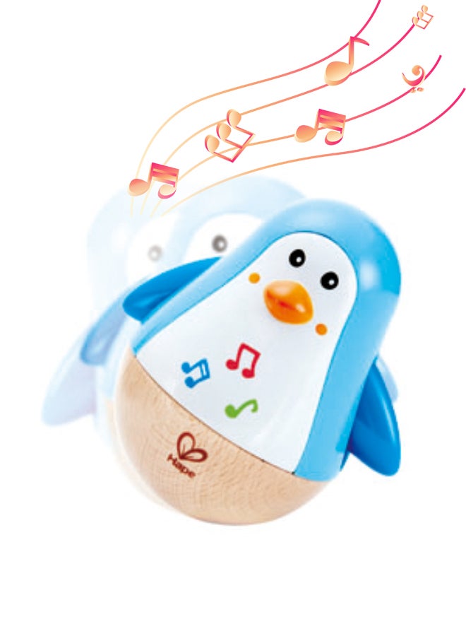 Hape Musical Penguin Roly-Poly Wobbler Toy, Beech Wood Material with Soothing Tinkling Sound, Early Learning Educational Indoor Play Toy for Babies 6–36 Months - Image 1