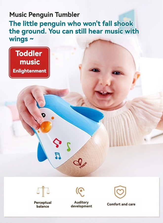 Hape Musical Penguin Roly-Poly Wobbler Toy, Beech Wood Material with Soothing Tinkling Sound, Early Learning Educational Indoor Play Toy for Babies 6–36 Months - Image 2