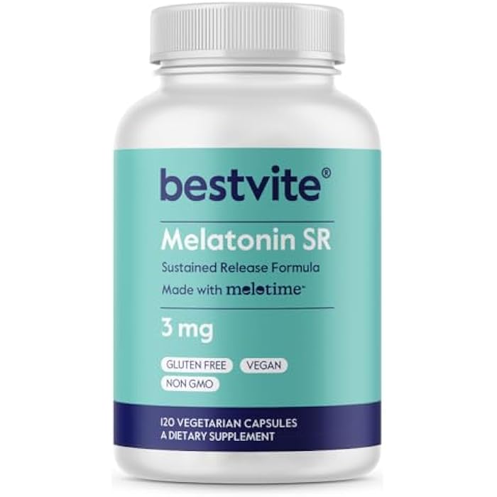BESTVITE Melatonin SR 3mg (120 Vegetarian Capsules) - Vegan - Non GMO - Gluten Free - Extended Release Melatonin - Image 1