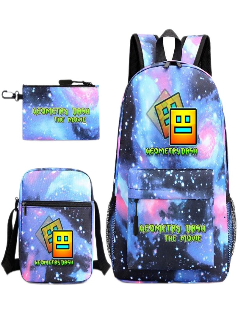 geometry dash Children Backpack Schoolbag Teen Student School Book bag with Lunch Box Pen Case 3 in 1 for Kids