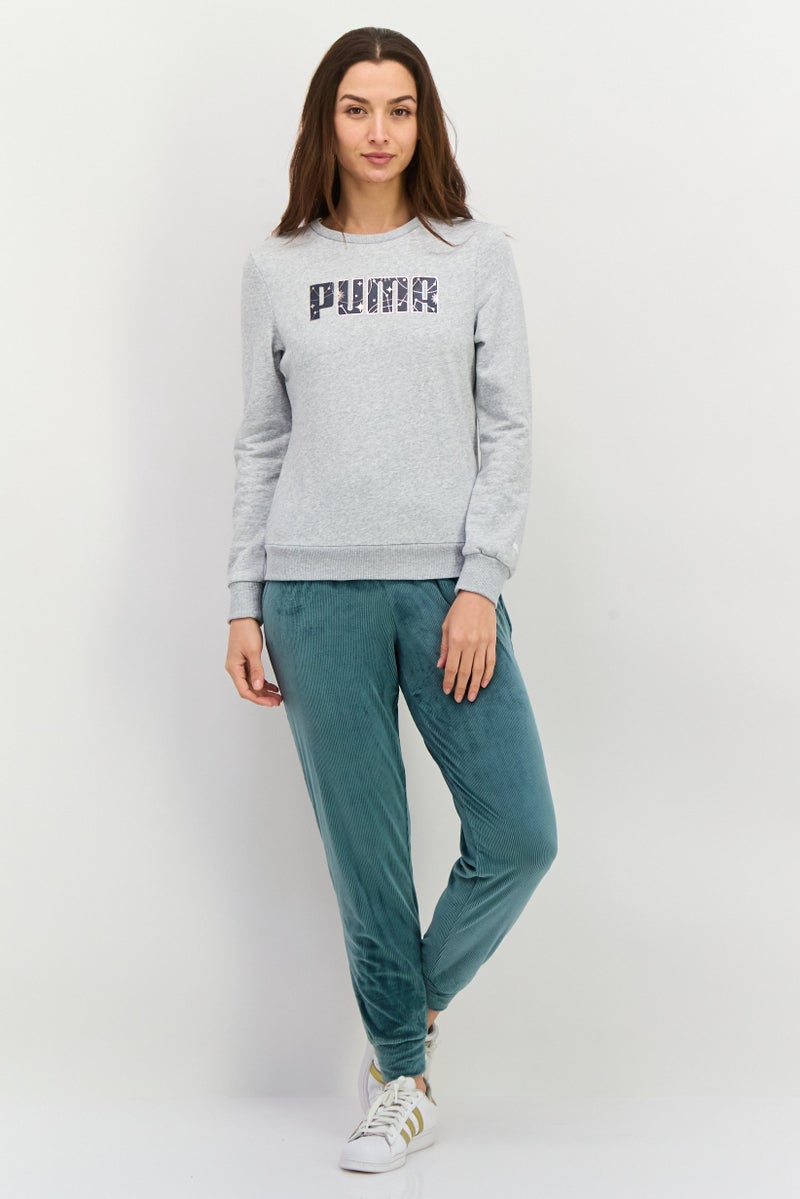 PUMA ملابس رياضية نسائية بأكمام طويلة للياقة البدنية، مزيج رمادي فاتح - Image 2