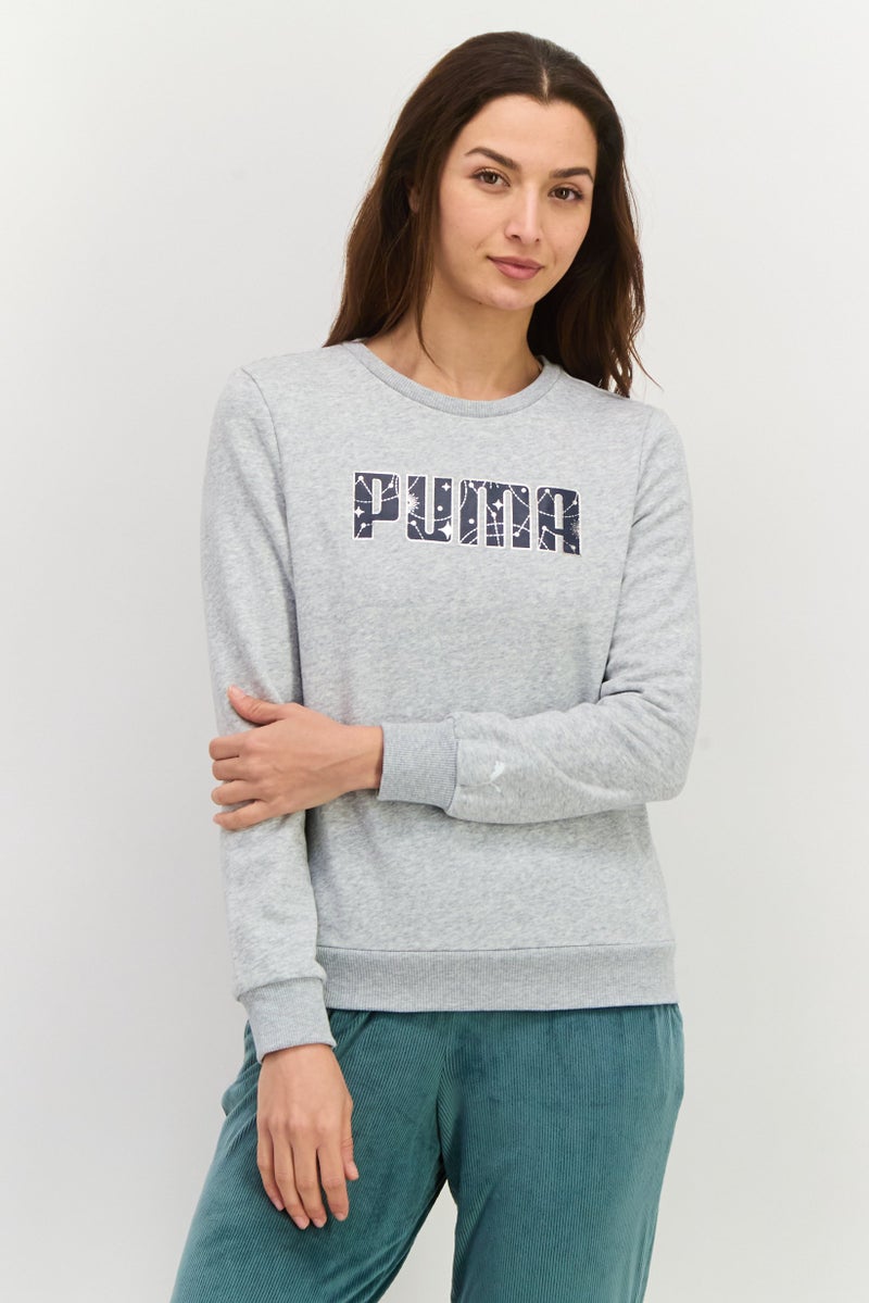 PUMA ملابس رياضية نسائية بأكمام طويلة للياقة البدنية، مزيج رمادي فاتح - Image 1