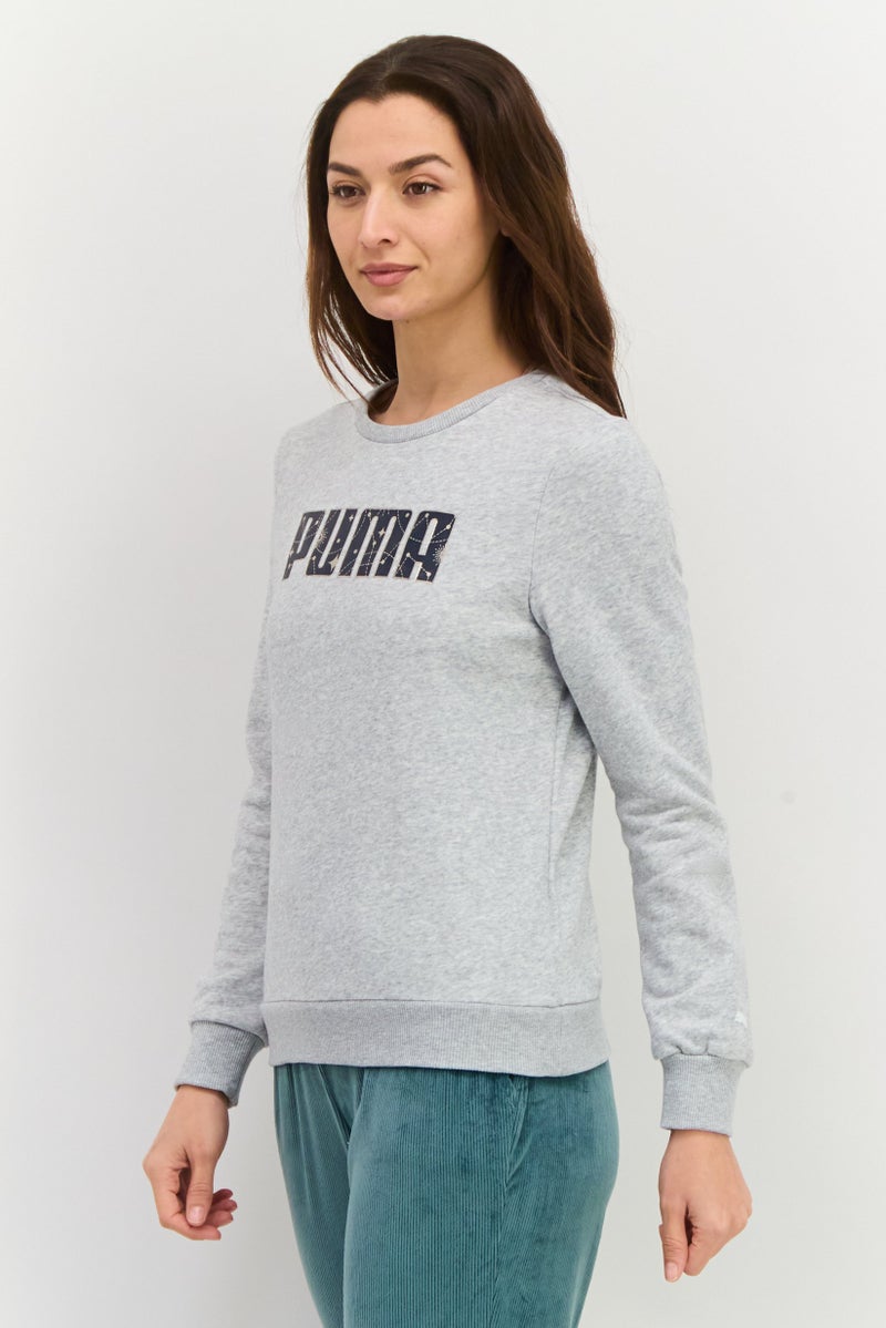 PUMA ملابس رياضية نسائية بأكمام طويلة للياقة البدنية، مزيج رمادي فاتح - Image 3