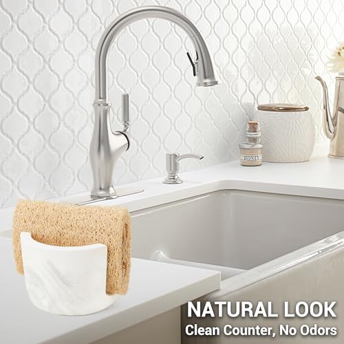 Amviner Diatomite Sponge Holder for Kitchen Sink Counter, Quick Drying, Fast Water Absorbent Stone Tray, 1 Slot Dish Sponge Rack, Kitchen Organizer, White Marble Pattern - Image 5