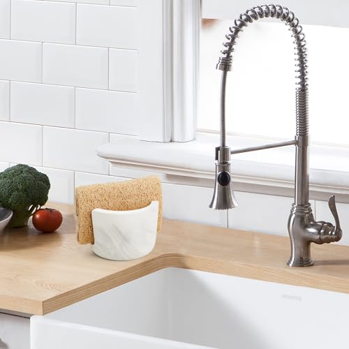 Amviner Diatomite Sponge Holder for Kitchen Sink Counter, Quick Drying, Fast Water Absorbent Stone Tray, 1 Slot Dish Sponge Rack, Kitchen Organizer, White Marble Pattern - Image 3