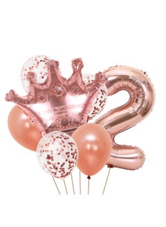 Party 8-piece set for 2th birthday party anniversary decoration party supplies including rose gold number 2 balloons, rose gold crown foil balloon set, 12-inch sequin balloons, 12-inch rose gold balloons 