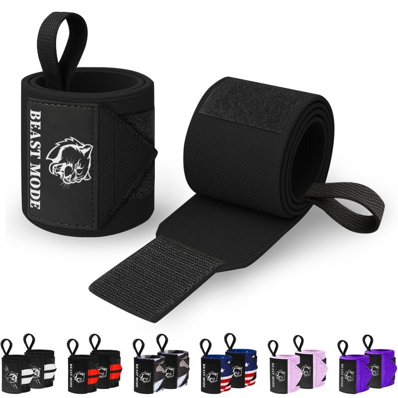 TECEUM Fit Weightlifting Wrist Wraps with Thumb Loop â€“ Black â€“ Beast Mode â€“ 18 inch â€“ Heavy-Duty Workout Wrist Support & Protection â€“ Ideal for Powerlifting, Strength Training, Bodybuilding - Image 1