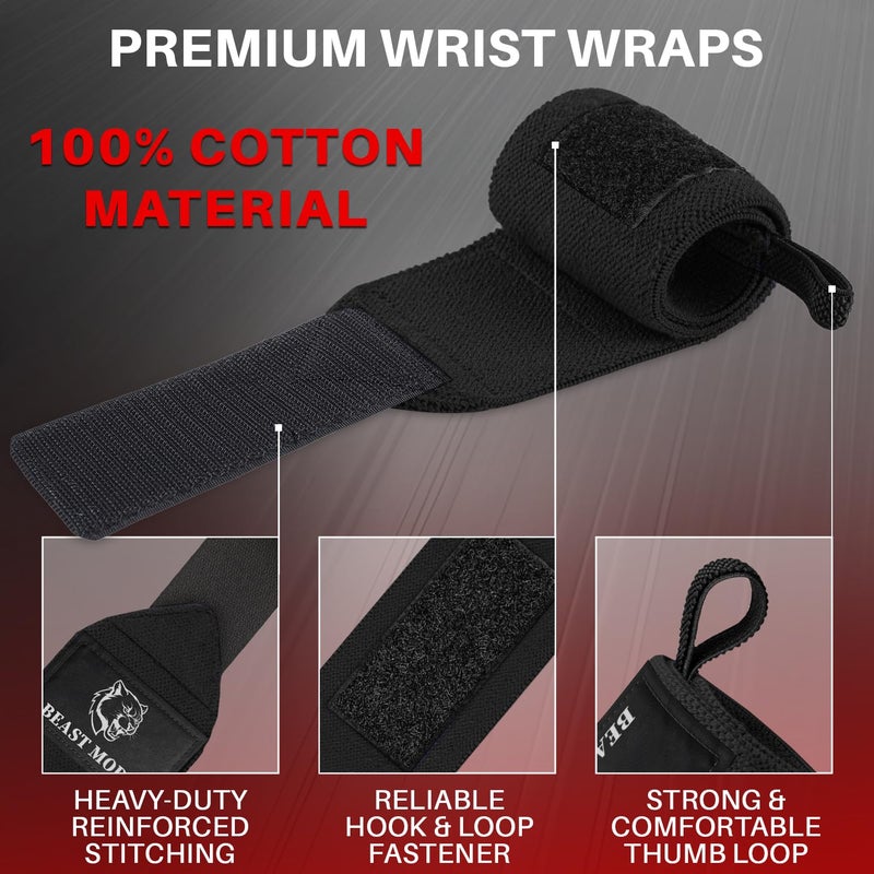 TECEUM Fit Weightlifting Wrist Wraps with Thumb Loop â€“ Black â€“ Beast Mode â€“ 18 inch â€“ Heavy-Duty Workout Wrist Support & Protection â€“ Ideal for Powerlifting, Strength Training, Bodybuilding - Image 3