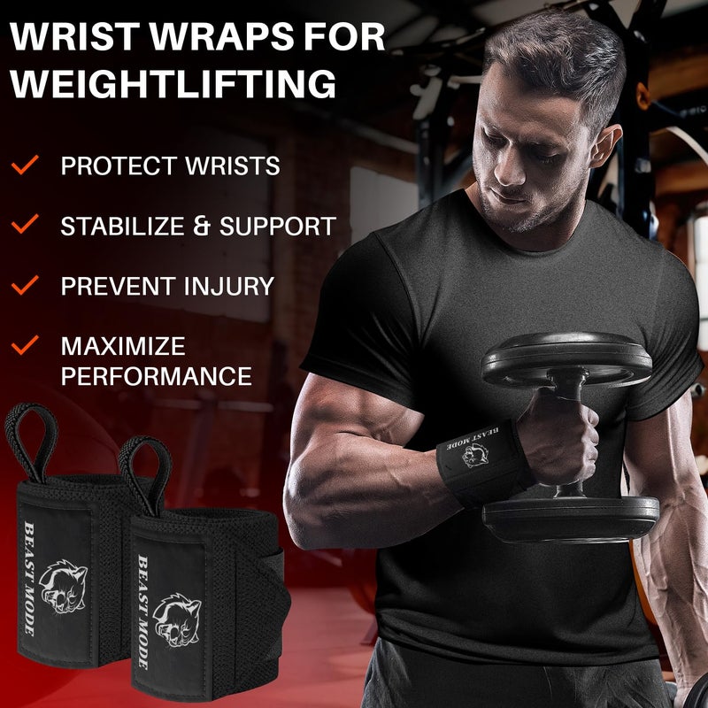 TECEUM Fit Weightlifting Wrist Wraps with Thumb Loop â€“ Black â€“ Beast Mode â€“ 18 inch â€“ Heavy-Duty Workout Wrist Support & Protection â€“ Ideal for Powerlifting, Strength Training, Bodybuilding - Image 2