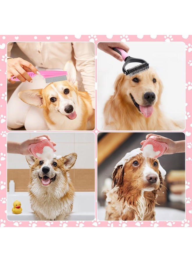 VCZONE 8 Pcs Dog Grooming Kit, Self Cleaning with Nail Clipper, Flea Comb, Shampoo Brush, Shedding Brush, Dematting Comb, Silicone Toothbrush (Pink) for Dogs, Cats, Rabbits - Image 4
