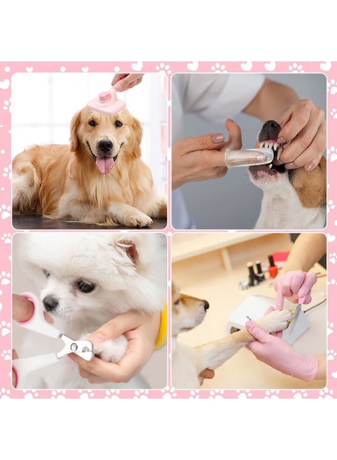VCZONE 8 Pcs Dog Grooming Kit, Self Cleaning with Nail Clipper, Flea Comb, Shampoo Brush, Shedding Brush, Dematting Comb, Silicone Toothbrush (Pink) for Dogs, Cats, Rabbits - Image 3