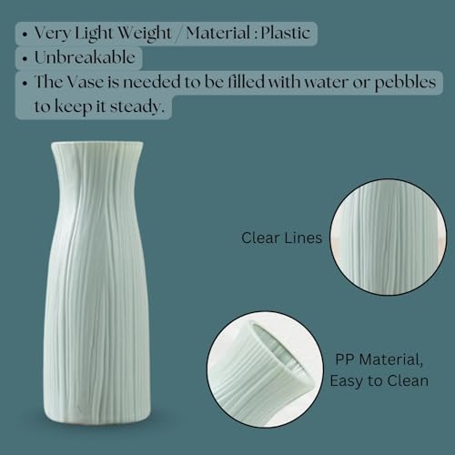 Ascension Plastic Flower Pot for Bedroom Office Living Room Decorative Vase for Home Decor Centerpiece Vases for Pampas Grass Dried Flower Holder for Table Decor (Sgreen) Only Vase Not Flowers - Image 4