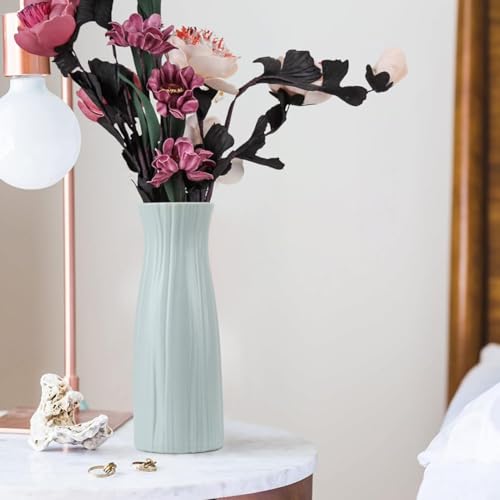Ascension Plastic Flower Pot for Bedroom Office Living Room Decorative Vase for Home Decor Centerpiece Vases for Pampas Grass Dried Flower Holder for Table Decor (Sgreen) Only Vase Not Flowers - Image 5