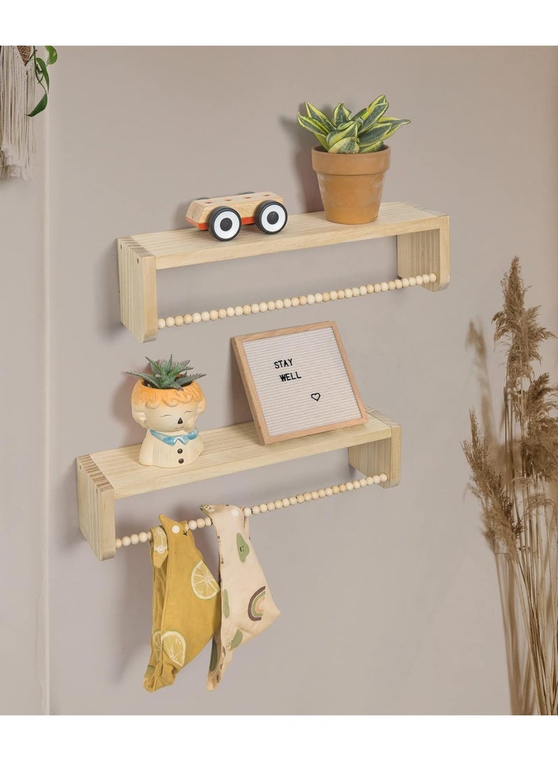 NANAO Wooden Floating Book Shelves for Wall, Set of 3 Wall Mounted Children’S Book Shelves for Kids Nursery Decor, Small Floating Shelf Organizer for Kitchen Spice Rack With Wooden Bead Design - Image 5