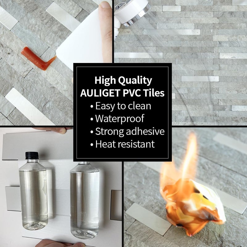 AULIGET 20 Sheets Mountain Rock Peel and Stick Backsplash, PVC Mixed Metal Gold Wall Tile Stick on Backsplash for Kitchen and Bathroom - Image 5