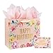 Laidans 13 Large Happy Birthday Gift Bag with Card and Tissue Papers Handles Floral Design for Women Girls Birthday Party 13 Pink - Image 1