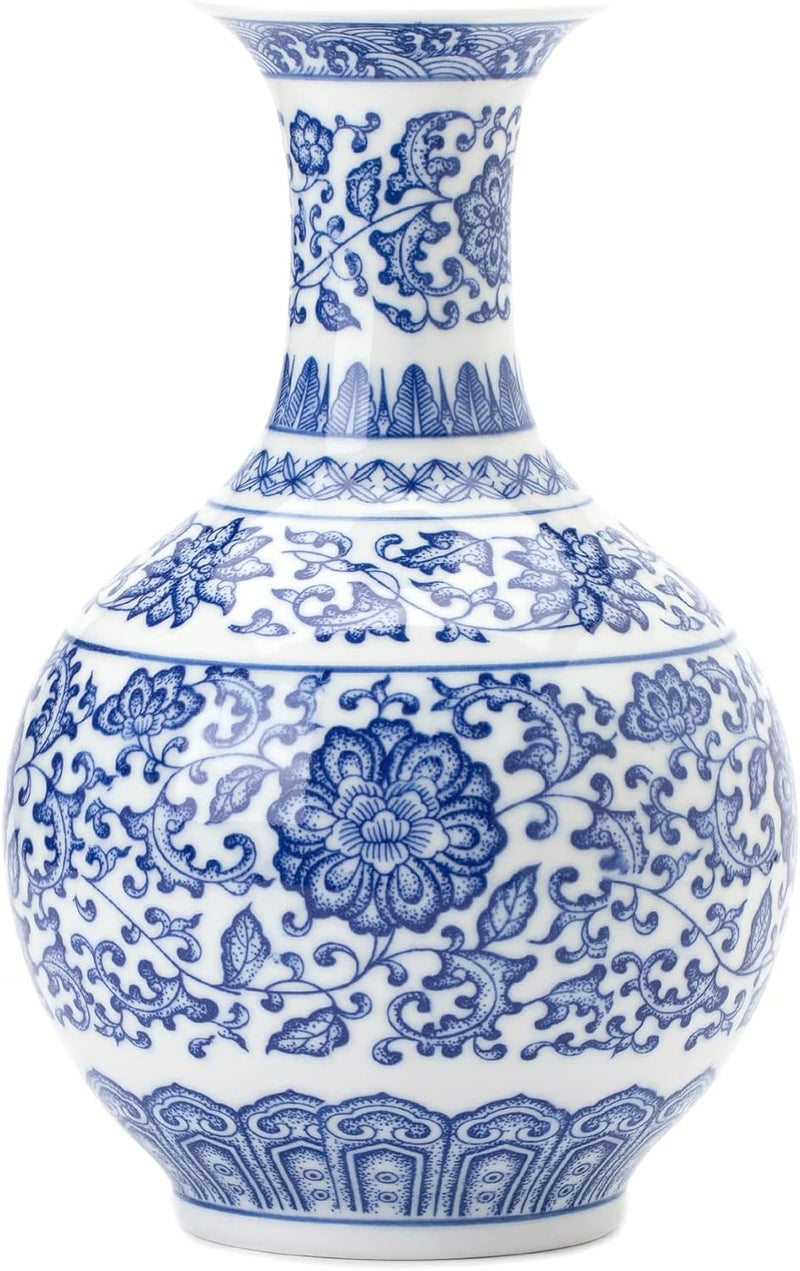GaLouRo Blue and White Vase, Blue Vase, Chinoiserie Vase, Blue and White Ginger Jar Vase for Home Decor, Blue and White Porcelain Decor,9½"H - Image 1