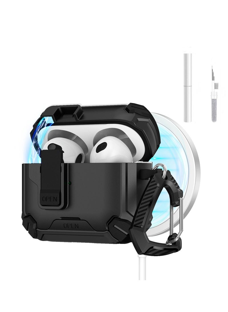 Case Cover for Airpods 4  with Cleaning Kit, Automatic Security Locking Case for Airpods 4th Generation 2024 Black - Image 1