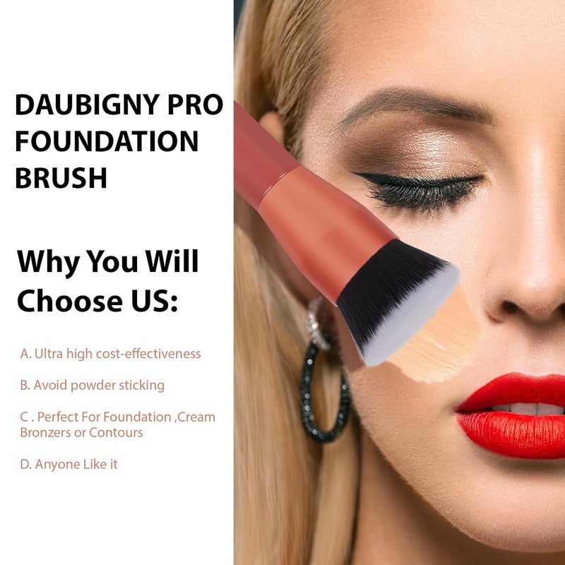 Daubigny 1.5" Top Diameter Foundation Brush - Premium Makeup Brush, Perfect For Foundation, Cream, Buffing, Blending (Red) - Image 5
