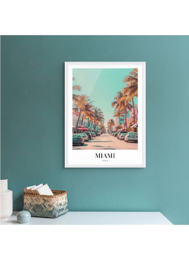 Art Decor - Art Decor Framed Fine Art of Miami Coastal Cityscape Portrait Print Travel USA Tropical Wall Decor for Home Living Room Bedroom Office Studio Hotel and Gifting - Image 1