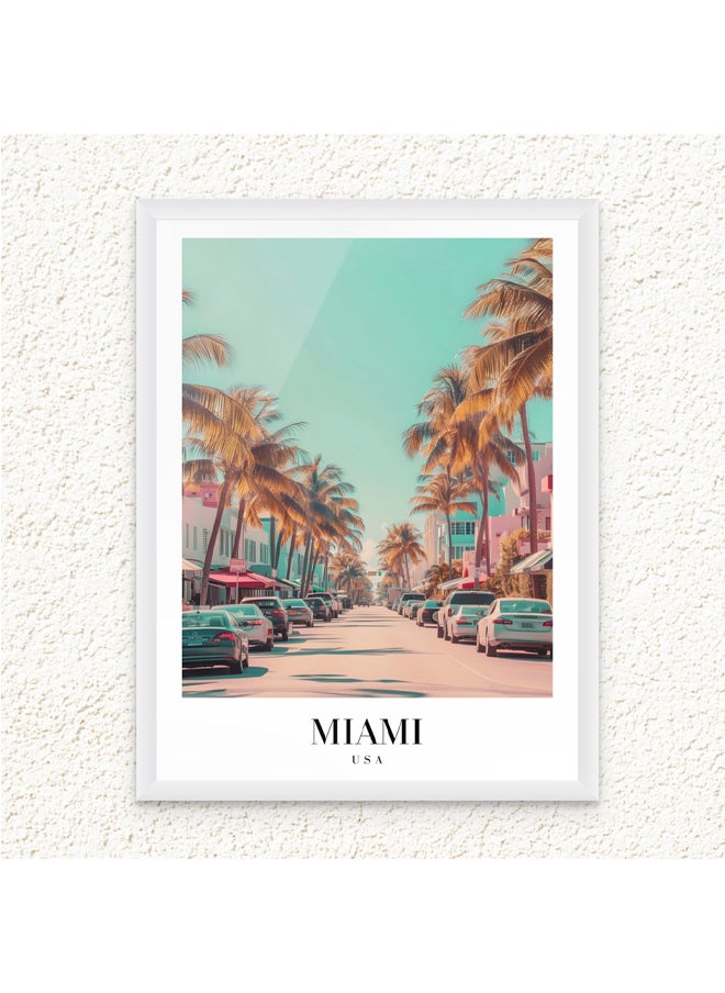 Art Decor - Art Decor Framed Fine Art of Miami Coastal Cityscape Portrait Print Travel USA Tropical Wall Decor for Home Living Room Bedroom Office Studio Hotel and Gifting - Image 1