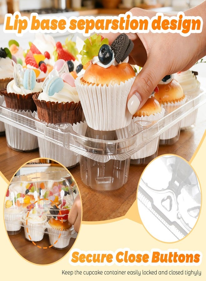 LOKQING 24 Count Cupcake Containers 10 Pack Cupcake Holders Plastic Clear Disposable Cupcake Containers with Detachable Tall Dome Lids and 360 Liners for 360 Cupcakes, BPA Free, Stand Size - Image 4