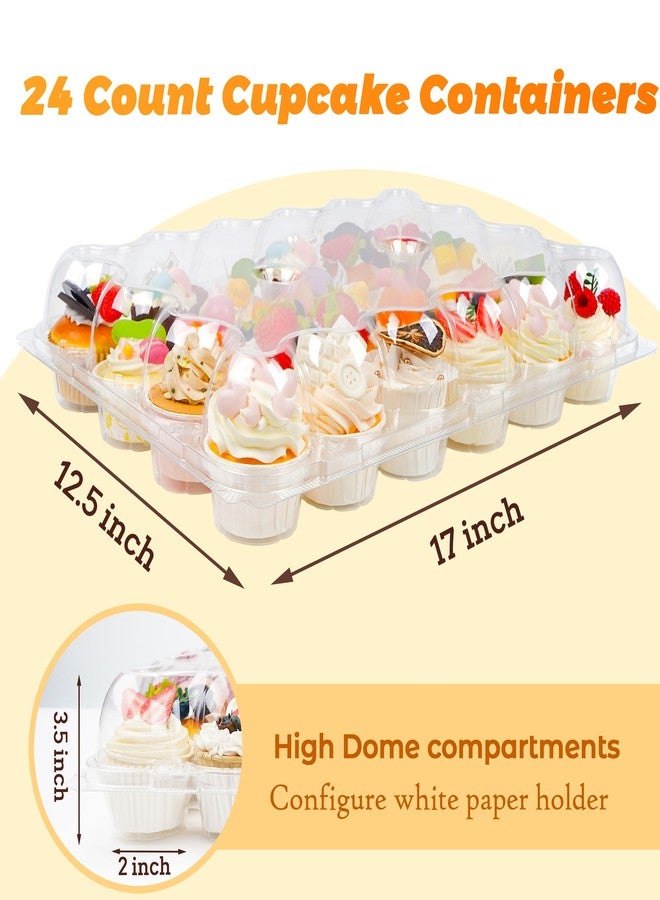 LOKQING 24 Count Cupcake Containers 10 Pack Cupcake Holders Plastic Clear Disposable Cupcake Containers with Detachable Tall Dome Lids and 360 Liners for 360 Cupcakes, BPA Free, Stand Size - Image 3