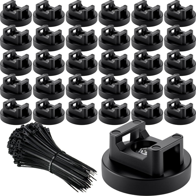 Yookeer 180 Pieces Magnetic Zip Tie Mount Multipurpose Cable Holder Magnets Magnetic Wire Management Bases with Heavy Duty Zip Mount Nylon Cable Ties in Total 31mm - Image 2