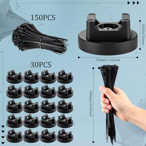 Yookeer 180 Pieces Magnetic Zip Tie Mount Multipurpose Cable Holder Magnets Magnetic Wire Management Bases with Heavy Duty Zip Mount Nylon Cable Ties in Total 31mm - Image 3