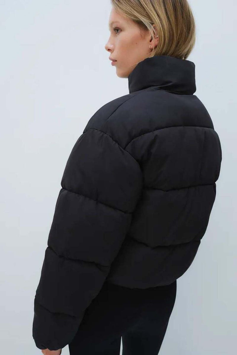 KOTTY Women's Solid Long Sleeve Jet Black Zipper Puffer Jacket (Black,M)-KTTFKPUFFERJACKET152M - Image 5