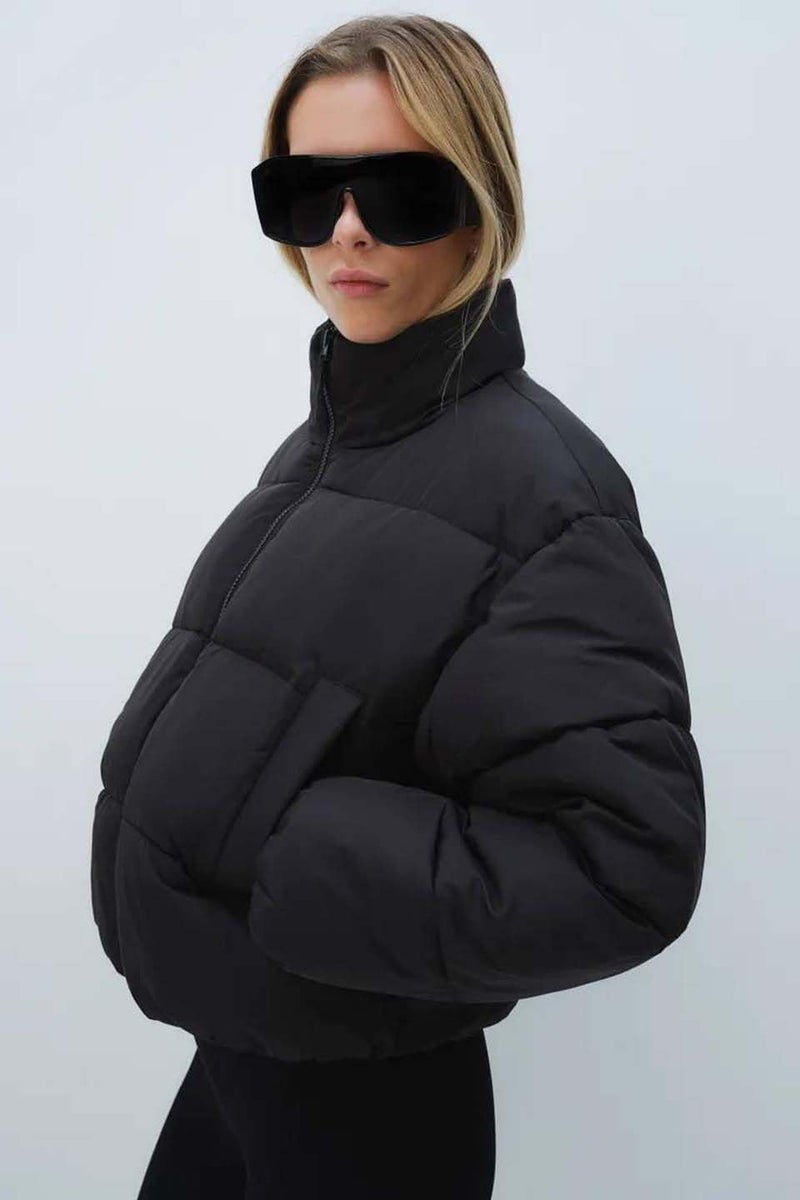 KOTTY Women's Solid Long Sleeve Jet Black Zipper Puffer Jacket (Black,M)-KTTFKPUFFERJACKET152M - Image 3