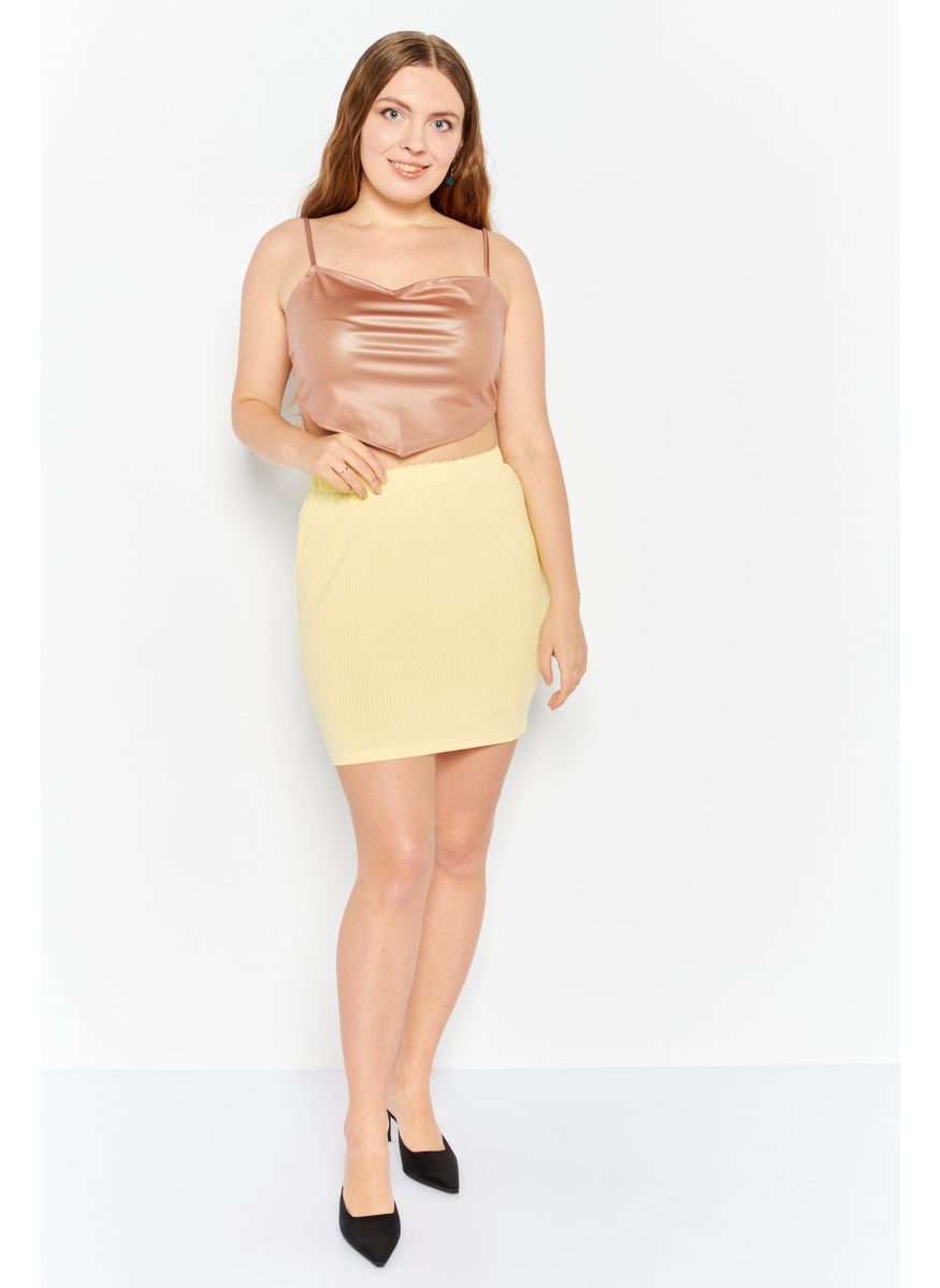 Heartbreak - Women Ribbed Mini Skirt, Yellow - Image 1