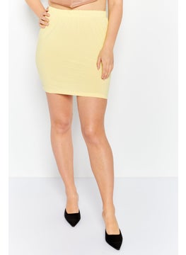 Women Ribbed Mini Skirt, Yellow