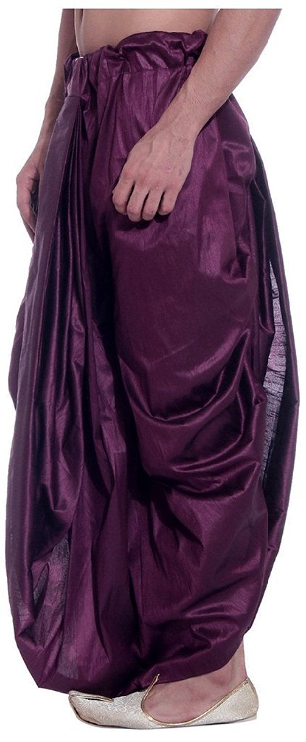 Royal Kurta Men's Art Silk Fine Quality Ready to Wear Free Size Dhoti Pant's Purple - Image 3