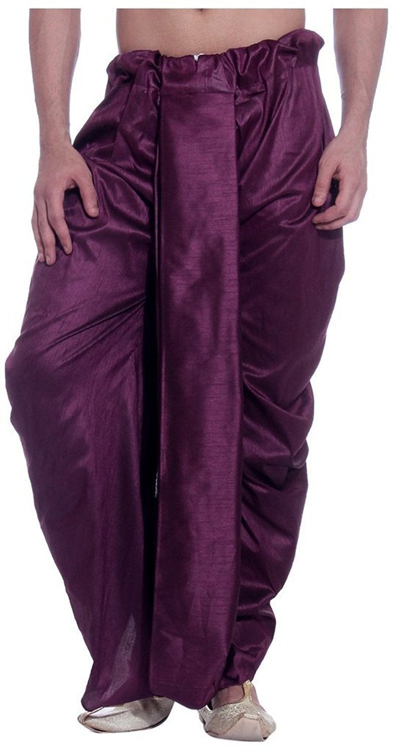 Royal Kurta Men's Art Silk Fine Quality Ready to Wear Free Size Dhoti Pant's Purple - Image 1